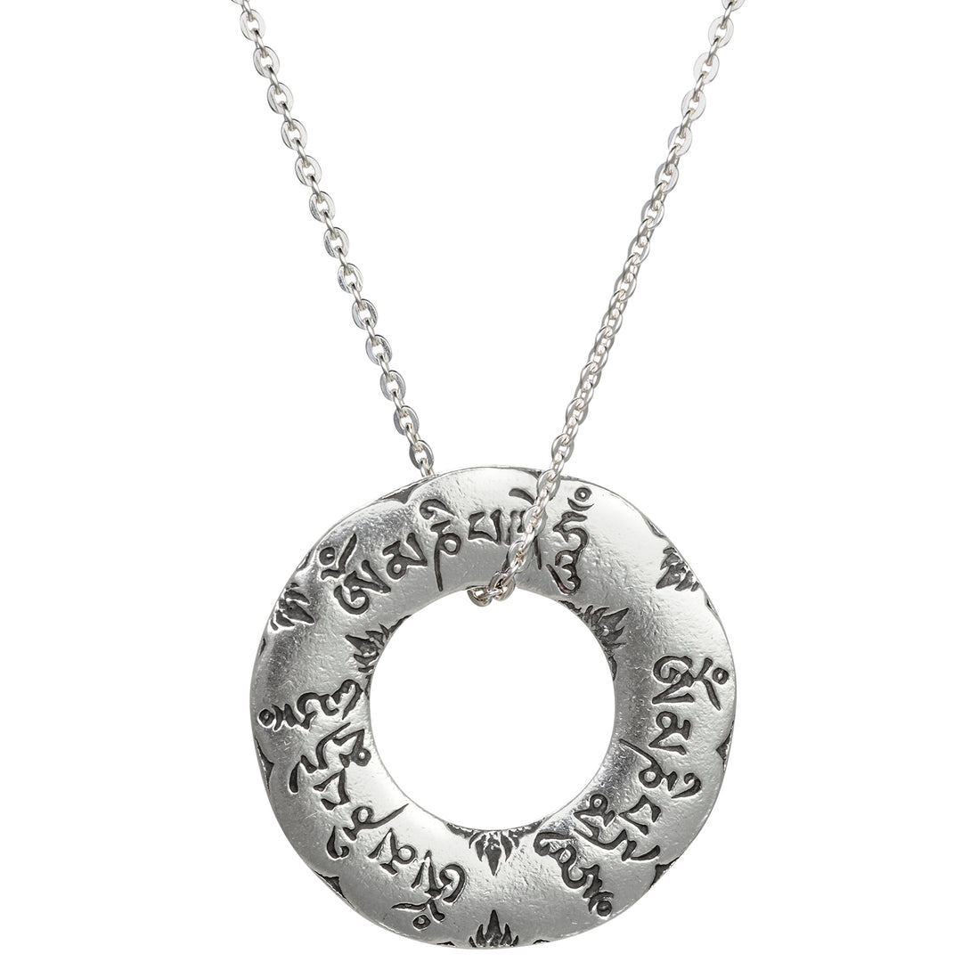 Großer Om Mani Padme Hum Mantra Anhänger aus Sterling Silber mit Lederband von ETERNAL BLISS - Spiritueller Schmuck