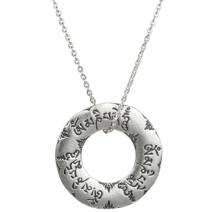 Großer Om Mani Padme Hum Mantra Anhänger aus Sterling Silber mit Lederband von ETERNAL BLISS - Spiritueller Schmuck