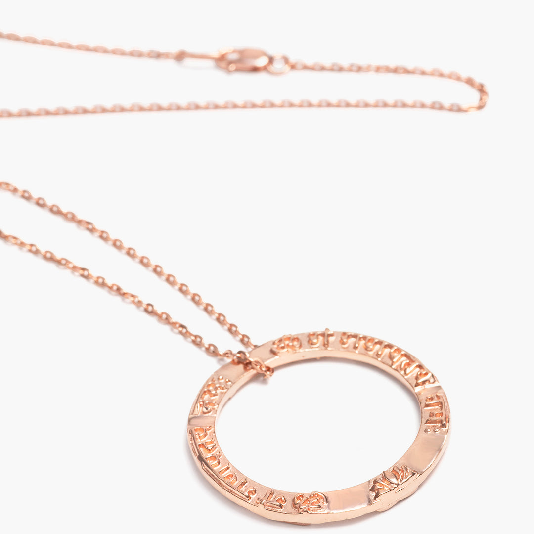 Ring shaped Ganesha Mantra pendant in rose gold plated sterling silver from ETERNAL BLISS from the spiritual yoga jewelry collection