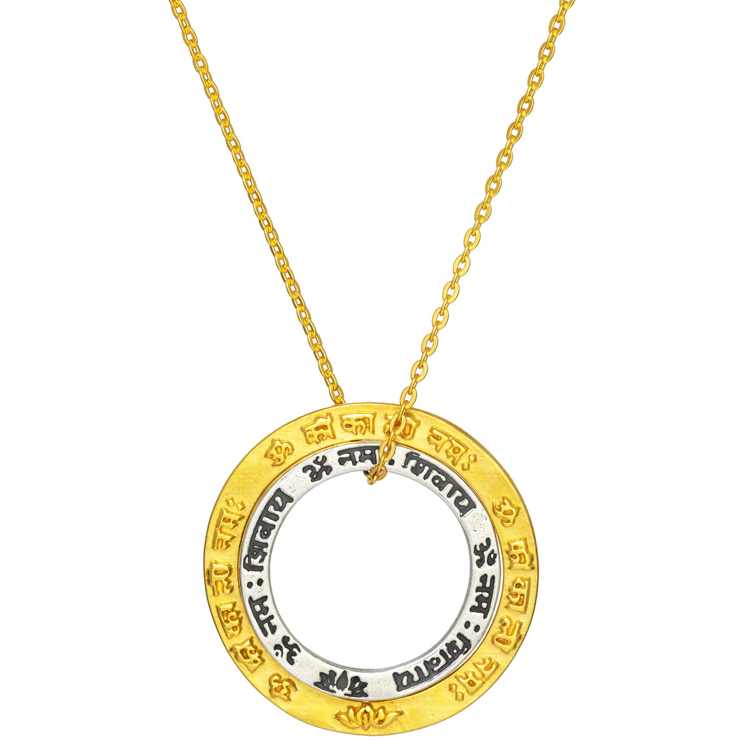 Combined chain Transformation with two mantra pendants: Kali and Shiva Mantra in contrasting metals