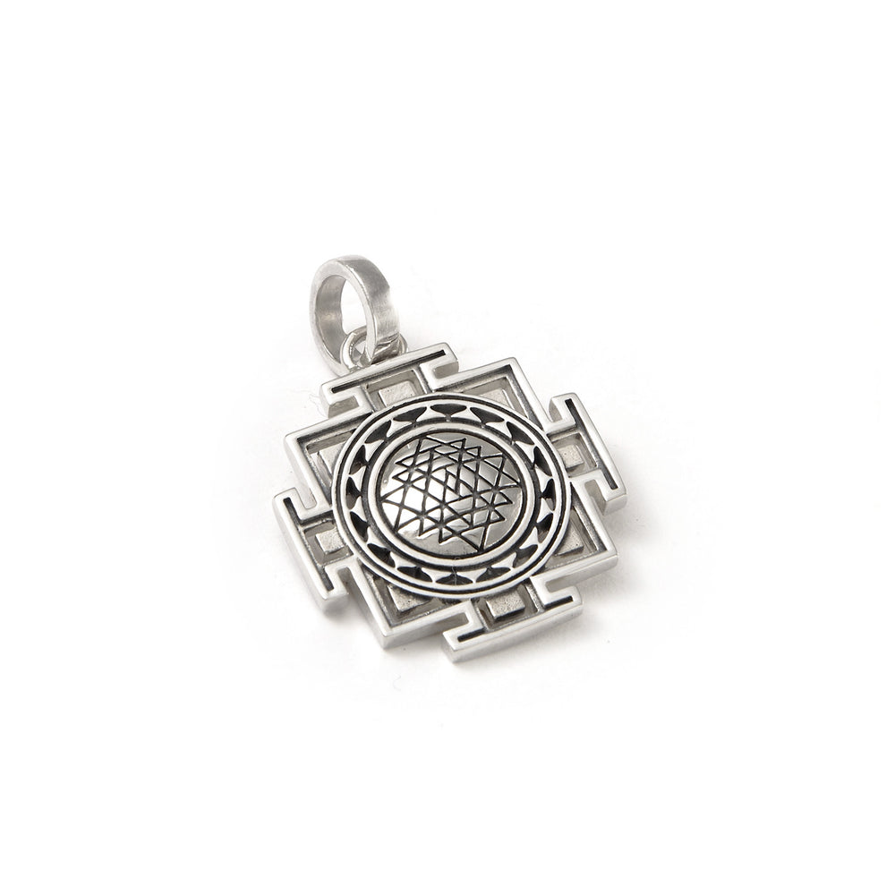 Square-shaped small Sri Yantra pendant in Sterling Silver
