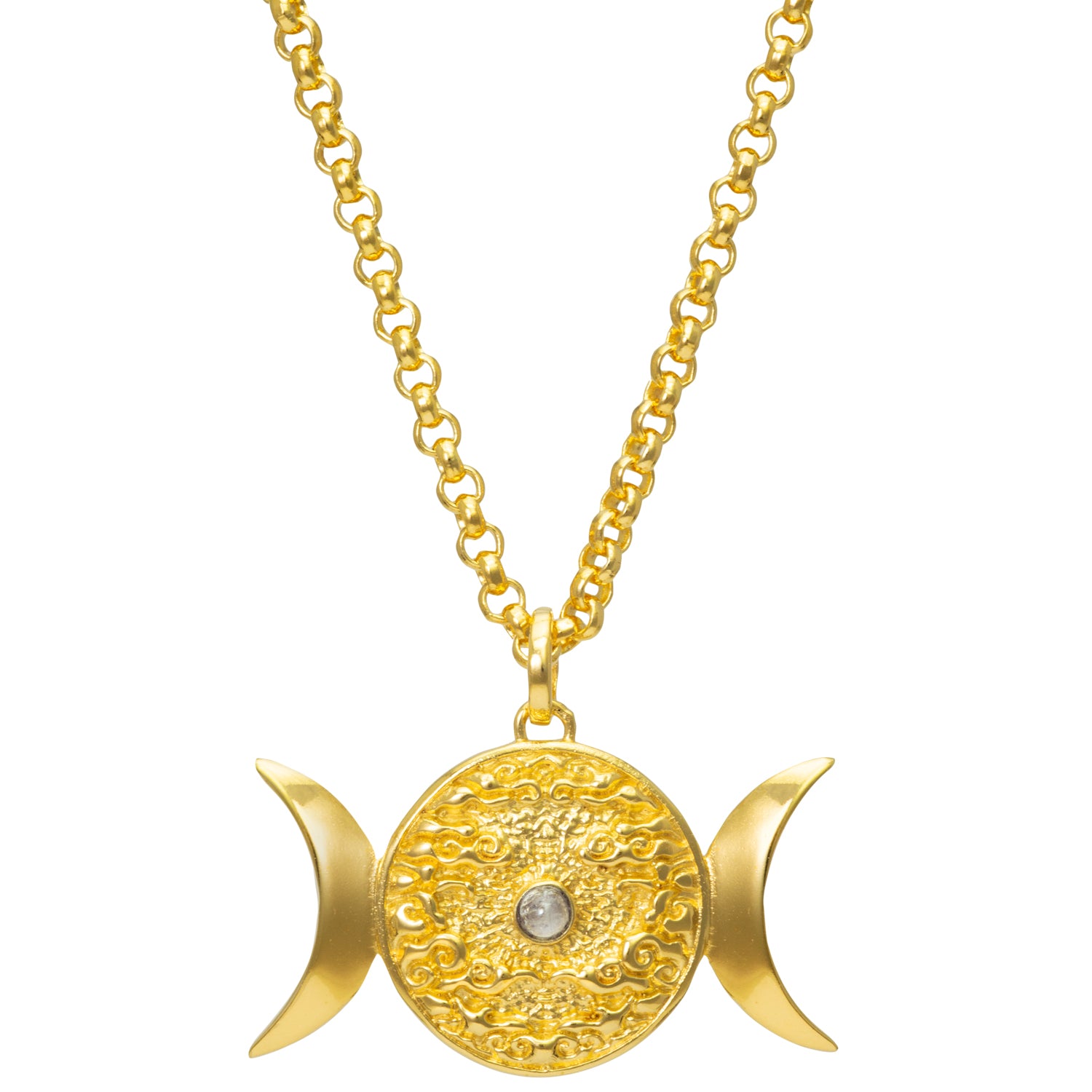 Mondphasen Anhänger aus vergoldetem Sterling Silber mit Mondstein | Spiritueller Schmuck