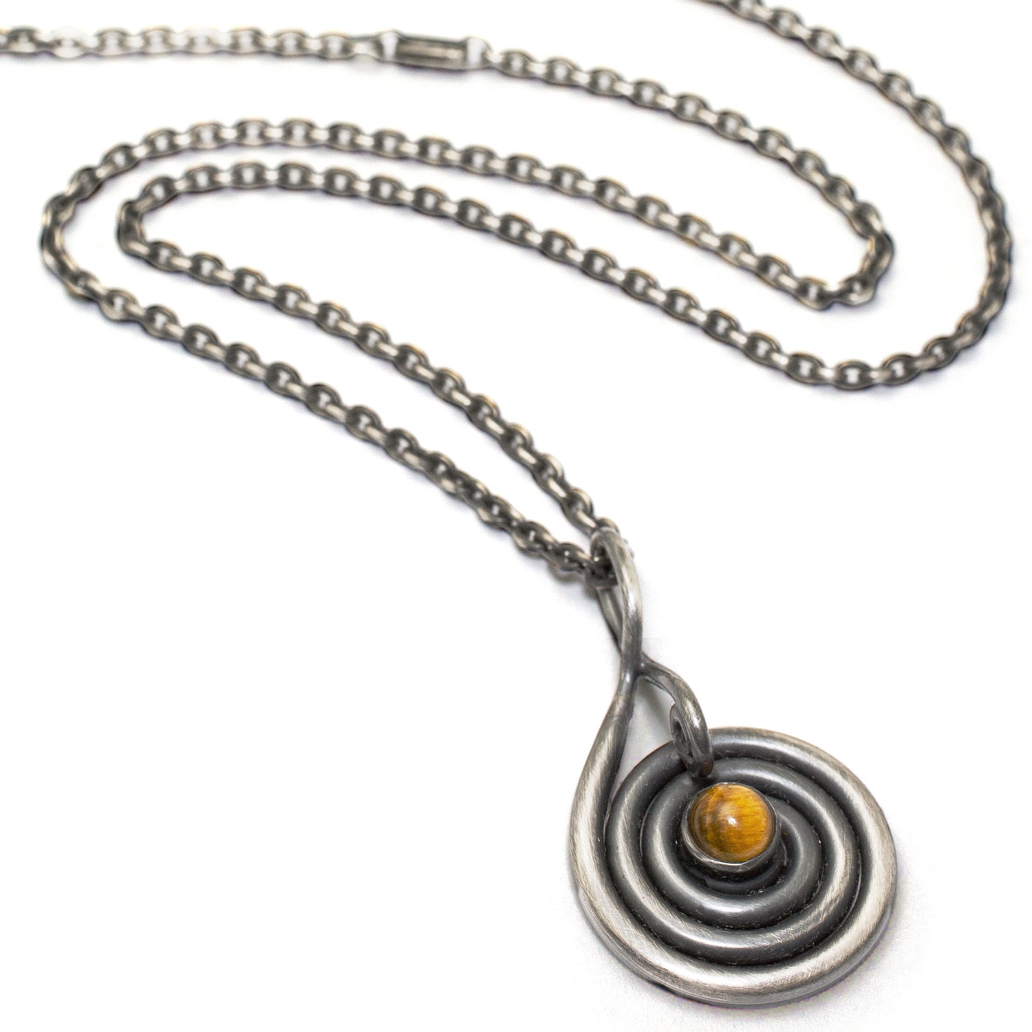 Spiral pendant made of antique Sterling silver with high-quality tiger eye cabochon by ETERNAL BLISS - Spiritual Jewelry