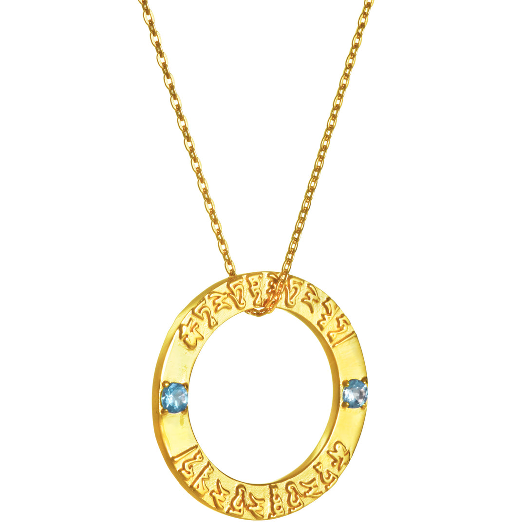 Tara Mantra Anhänger aus hochwertig vergoldetem Sterling Silber mit Topas Edelsteinen von ETERNAL BLISS aus der Spirituellen Yoga Schmuckkollektion