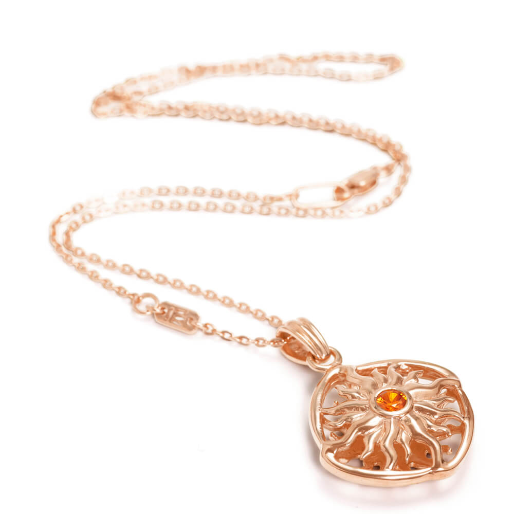 Rosegold-plated Sun Wheel Pendant with Saphire  by ETERNAL BLISS - Spiritual Jewellery