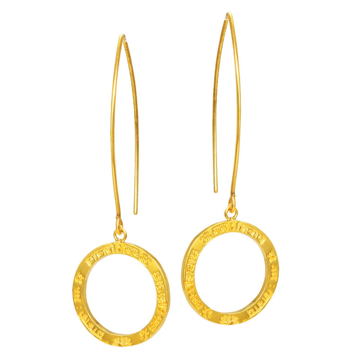 Shiva Mantra long hook earrings made of gold-plated sterling silver by ETERNAL BLISS
