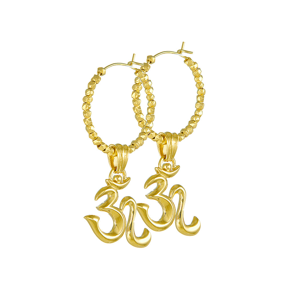Gold-plated Om hoop earrings with tebitian beads by ETERNAL BLISS - Spiritual Jewellery