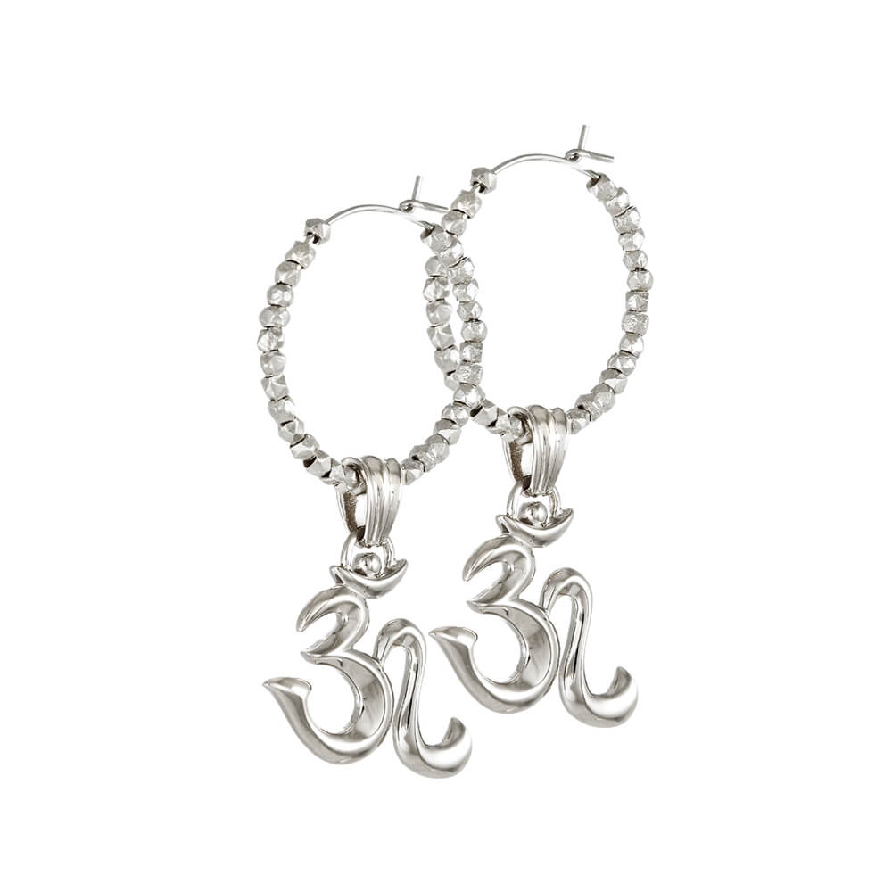Silver Om hoop earrings with tebitian beads by ETERNAL BLISS - Spiritual Jewellery