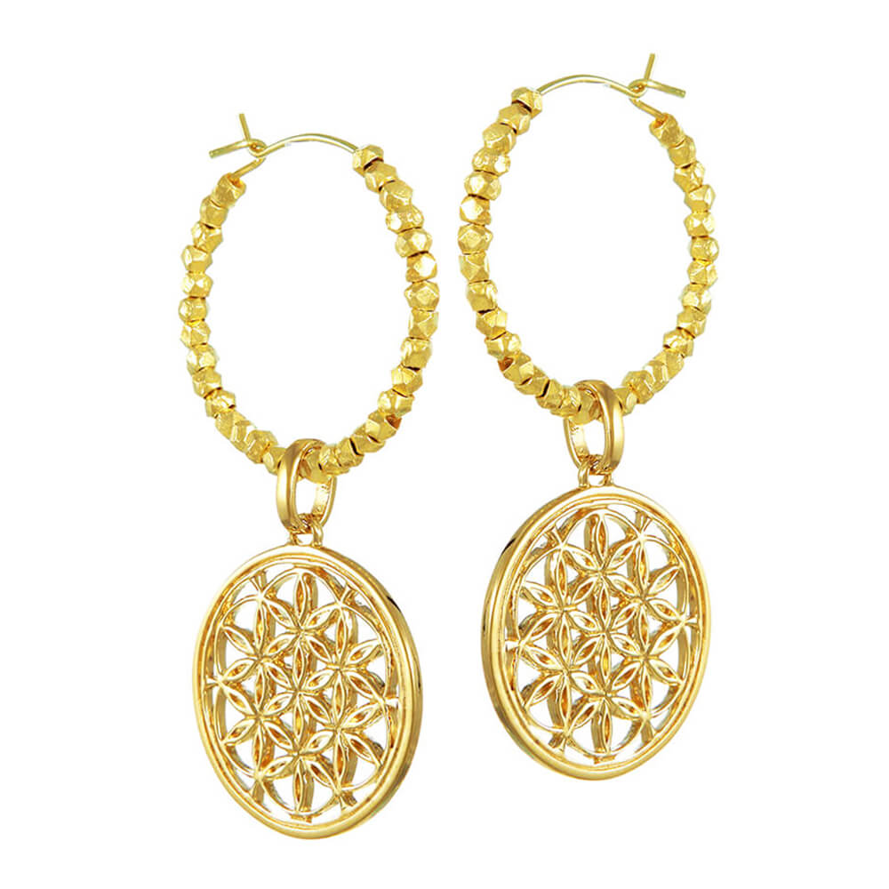 Gold-plated Flower of Life creoles with beads by ETERNAL BLISS - Spiritual Jewellery