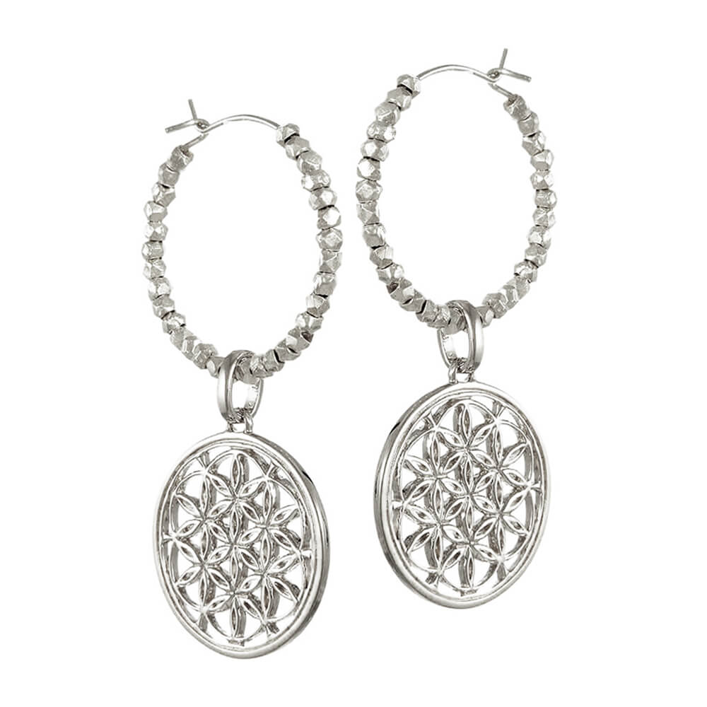 Silver Flower of Life creoles with beads by ETERNAL BLISS - Spiritual Jewellery