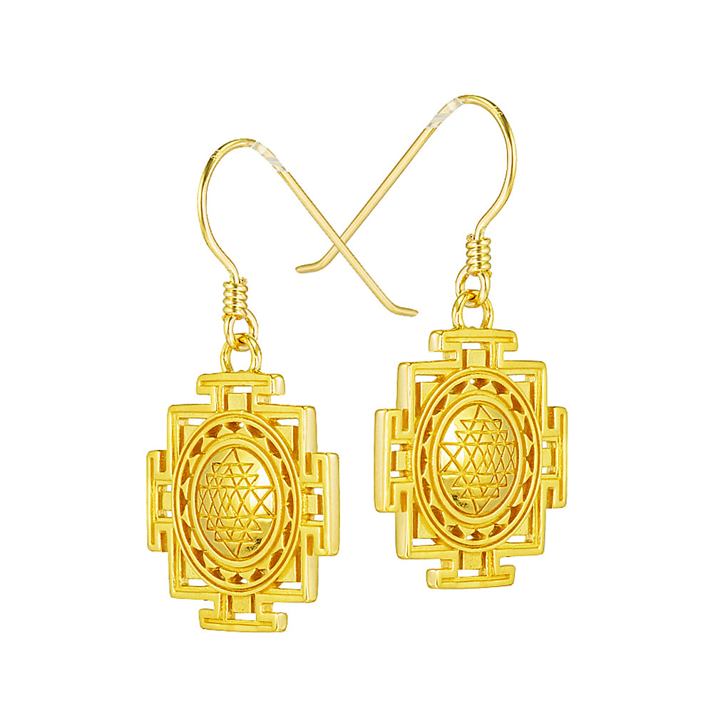 Square-shaped Sri Yantra earrings mini gold-plated  by ETERNAL BLISS - Spiritual Jewellery