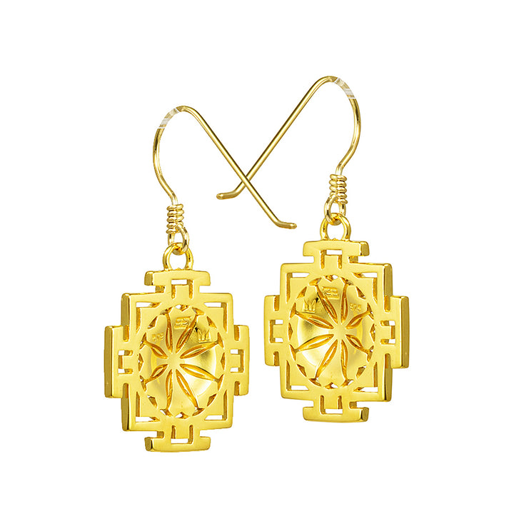 Hochwertig gearbeitete Rückansicht der rSri Yantra Ohrhänger Mini vergoldet