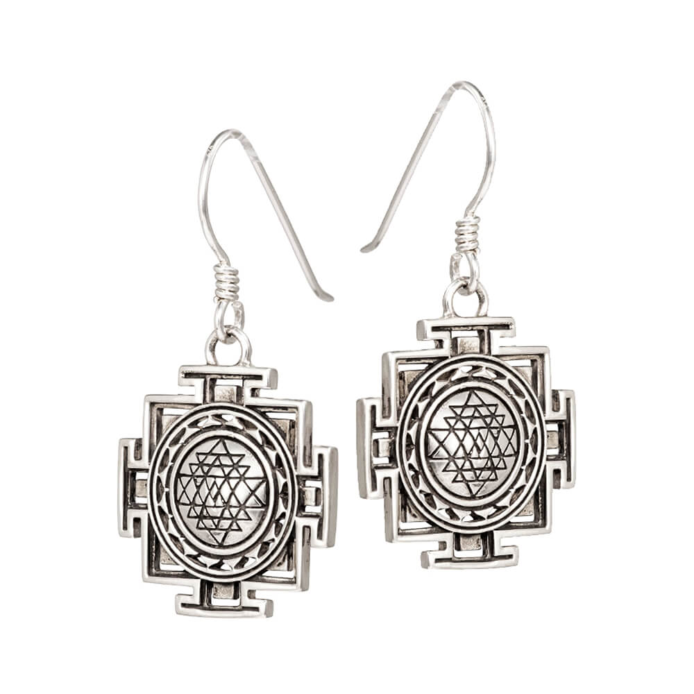Square-shaped Sri Yantra earrings silver by ETERNAL BLISS - Spiritual Jewellery