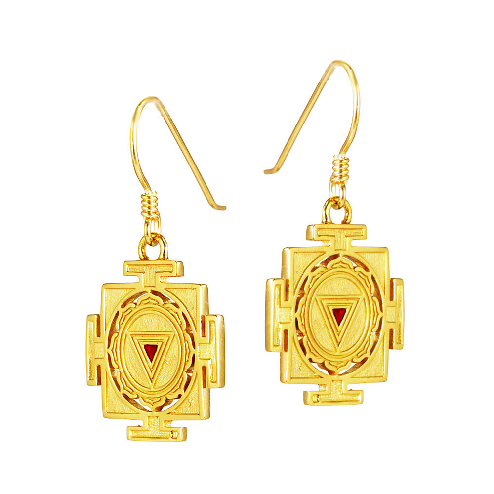 Square-shaped Kali Yantra earrings gold-plated by ETERNAL BLISS - Spiritual Jewellery