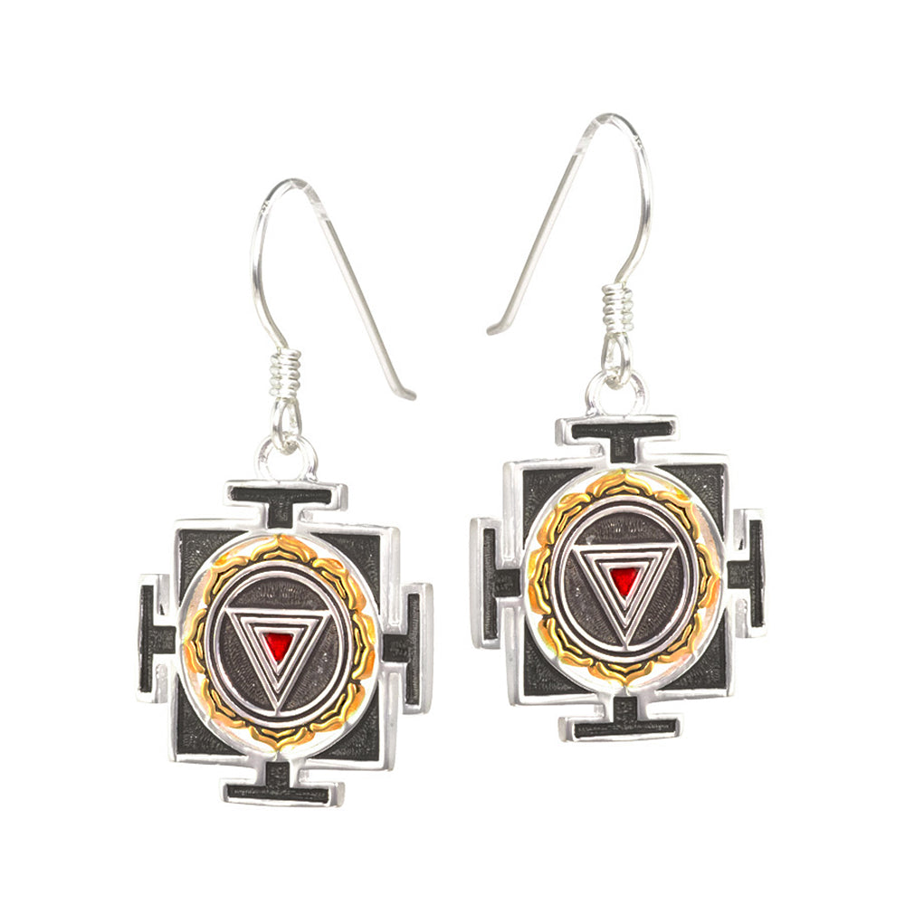 Square-shaped Kali Yantra earrings mini silver by ETERNAL BLISS - Spiritual Jewellery