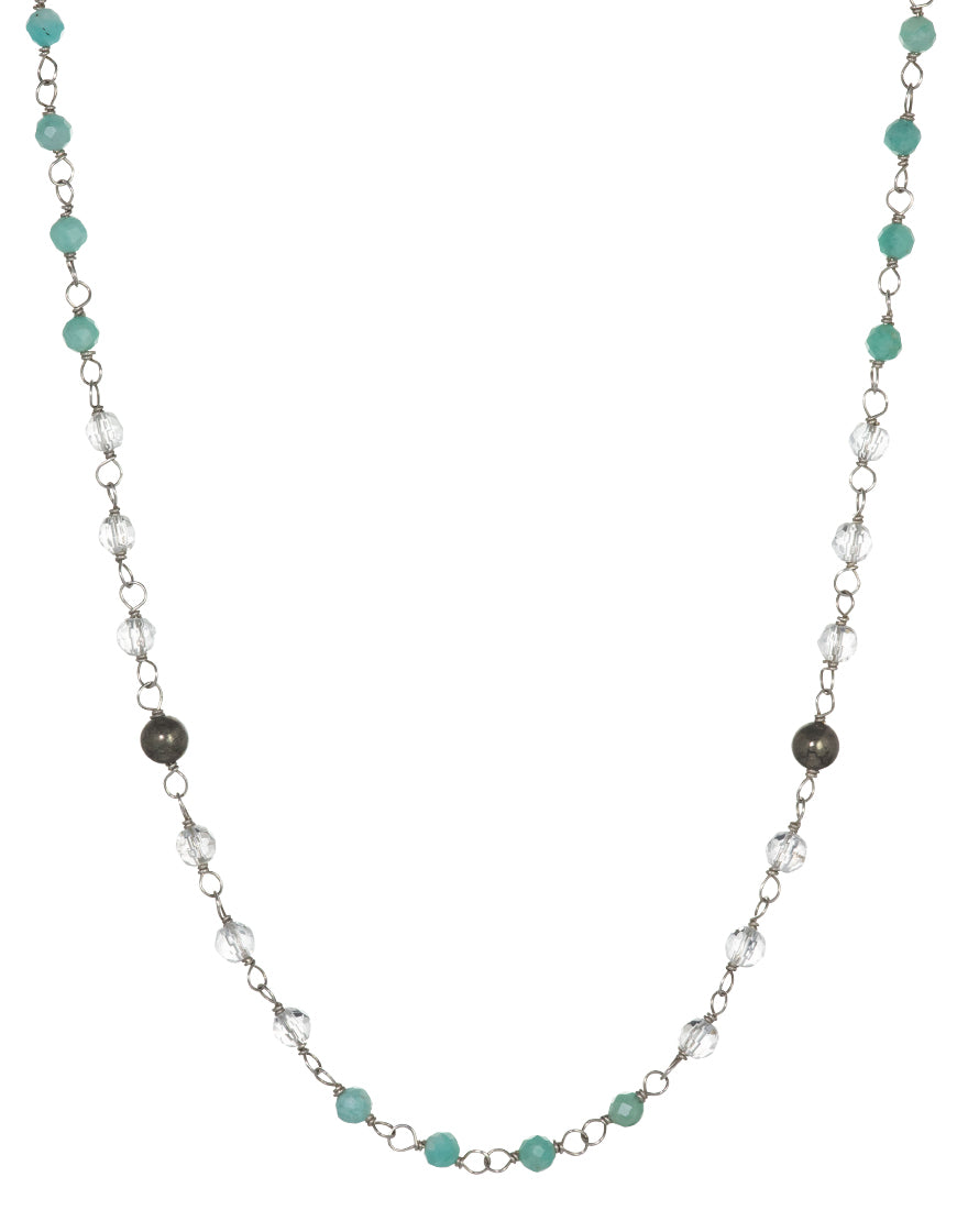 Edelstein-Halskette "Jin Tao" aus Sterling Silber mit Aquamarin, Bergkristall und Hämatit von Eternal Bliss