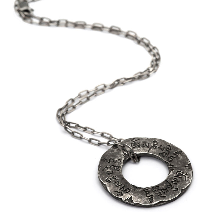 Om Mani Padme Hum Mantra pendant silver antique with chain by ETERNAL BLISS - spiritual jewelry