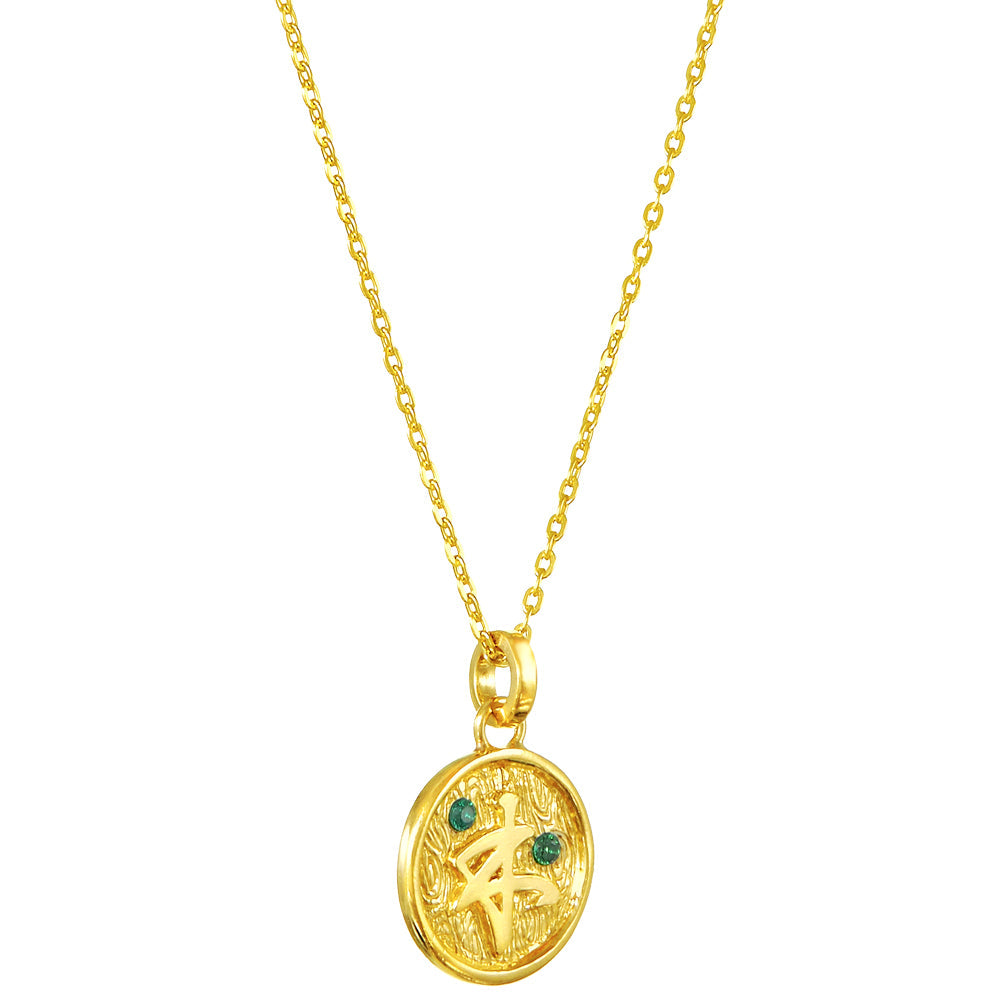 Gold-plated Pendant 5 elements wood with emerald by  ETERNAL BLISS - Spiritual Jewellery