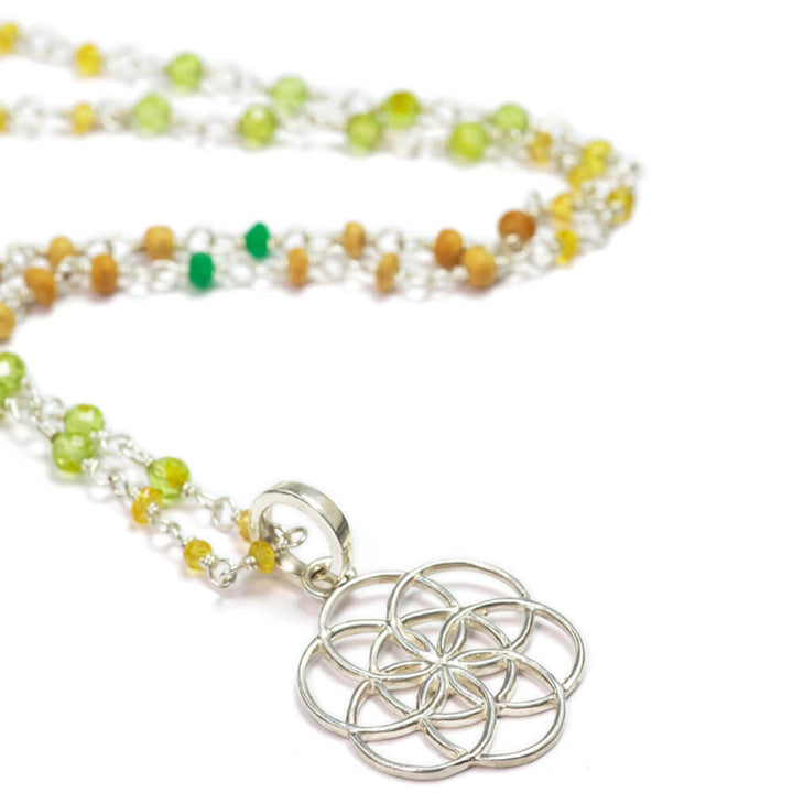 Samen des Lebens Anhänger Silber mit Edelsteinkette