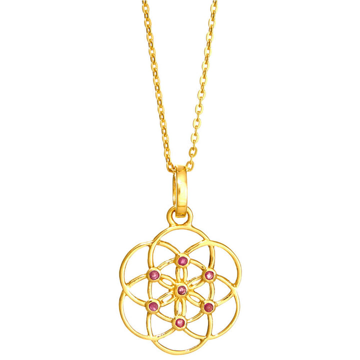 Samen des Lebens Anhänger mit Rubinen vergoldet