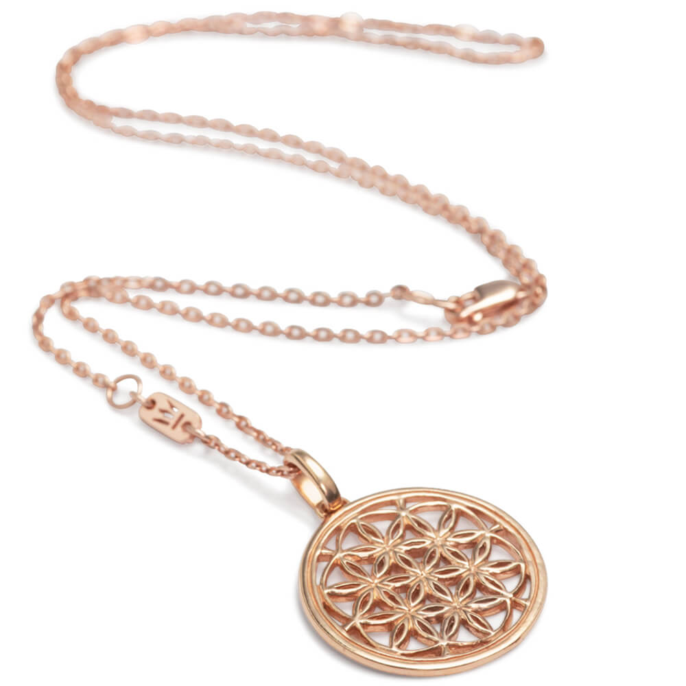 Flower of Life pendant made of rosé gold-plated sterling silver from the spiritual yoga jewellery collection