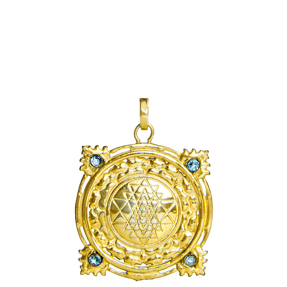 Gold-plated Sri Yantra pendant with Aquamarines by ETERNAL BLISS - Spiritual Jewellery