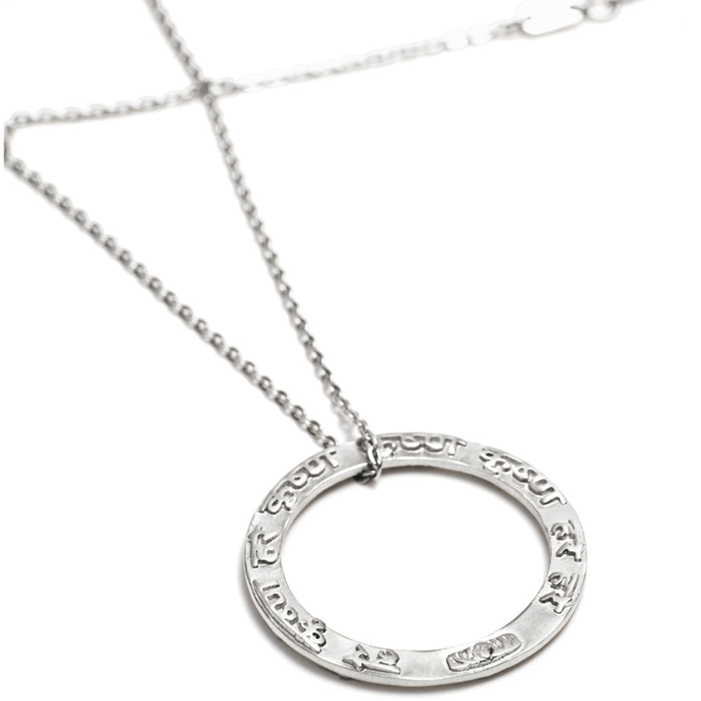 Krishna mantra pendant made of sterling silver with a high-quality silver chain from ETERNAL BLISS