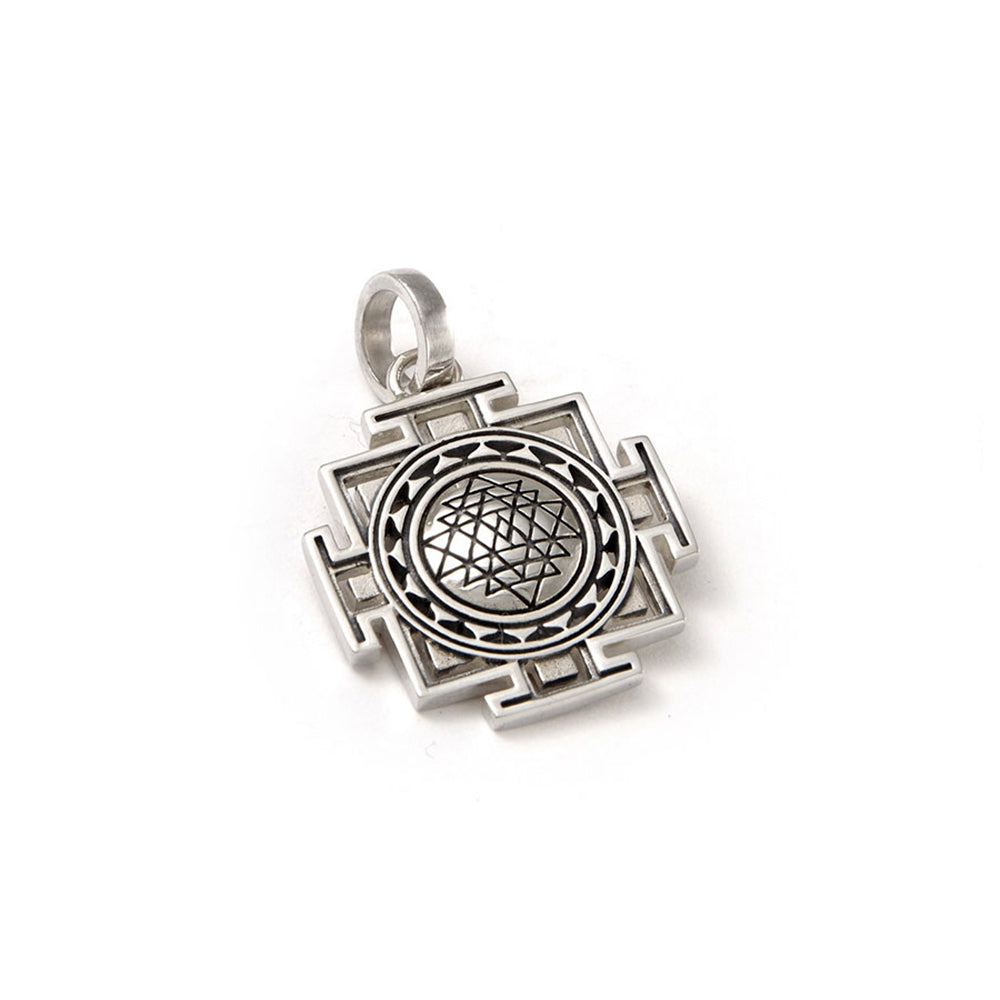 Square-shaped small Sri Yantra pendant in Sterling Silver