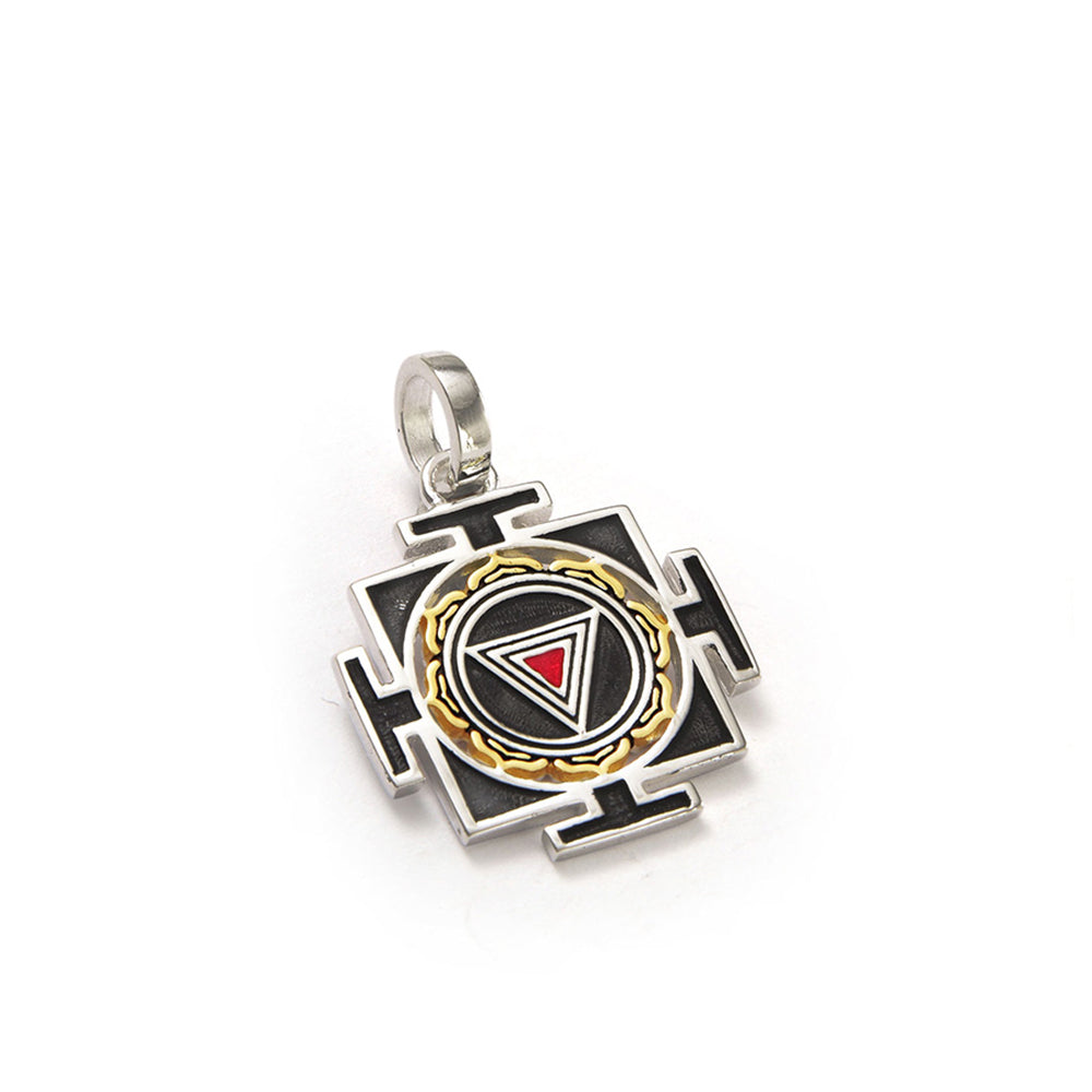 Kali Yantra pendant silver with gold-plated lotus leaves