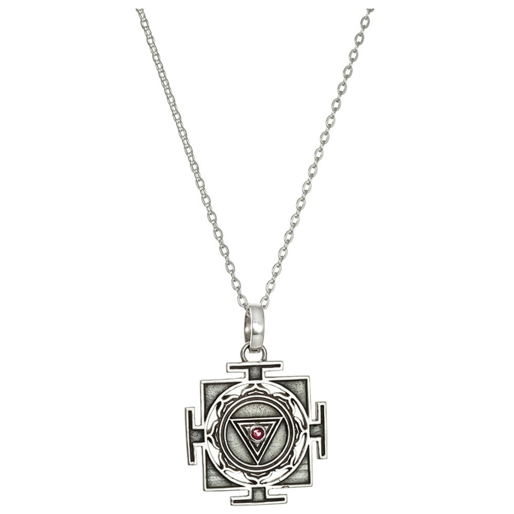 Kali Yantra Anhänger mini mit Rubin Silber mit Kette von ETERNAL BLISS - Spiritueller Schmuck
