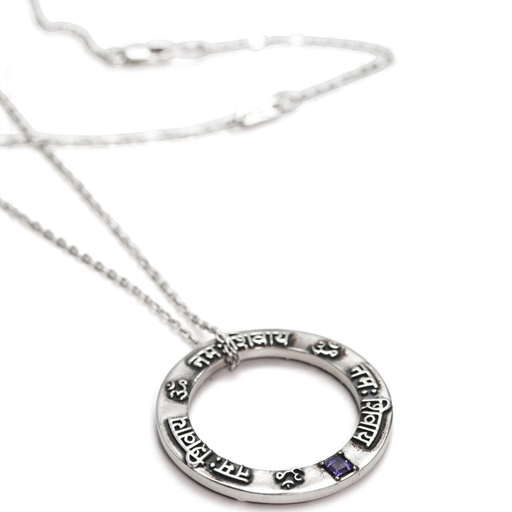  Shiva Mantra Pendant with Iolite in Patinated Sterling Silver by Eternal Bliss from the Spiritual Yoga Jewelry Collection