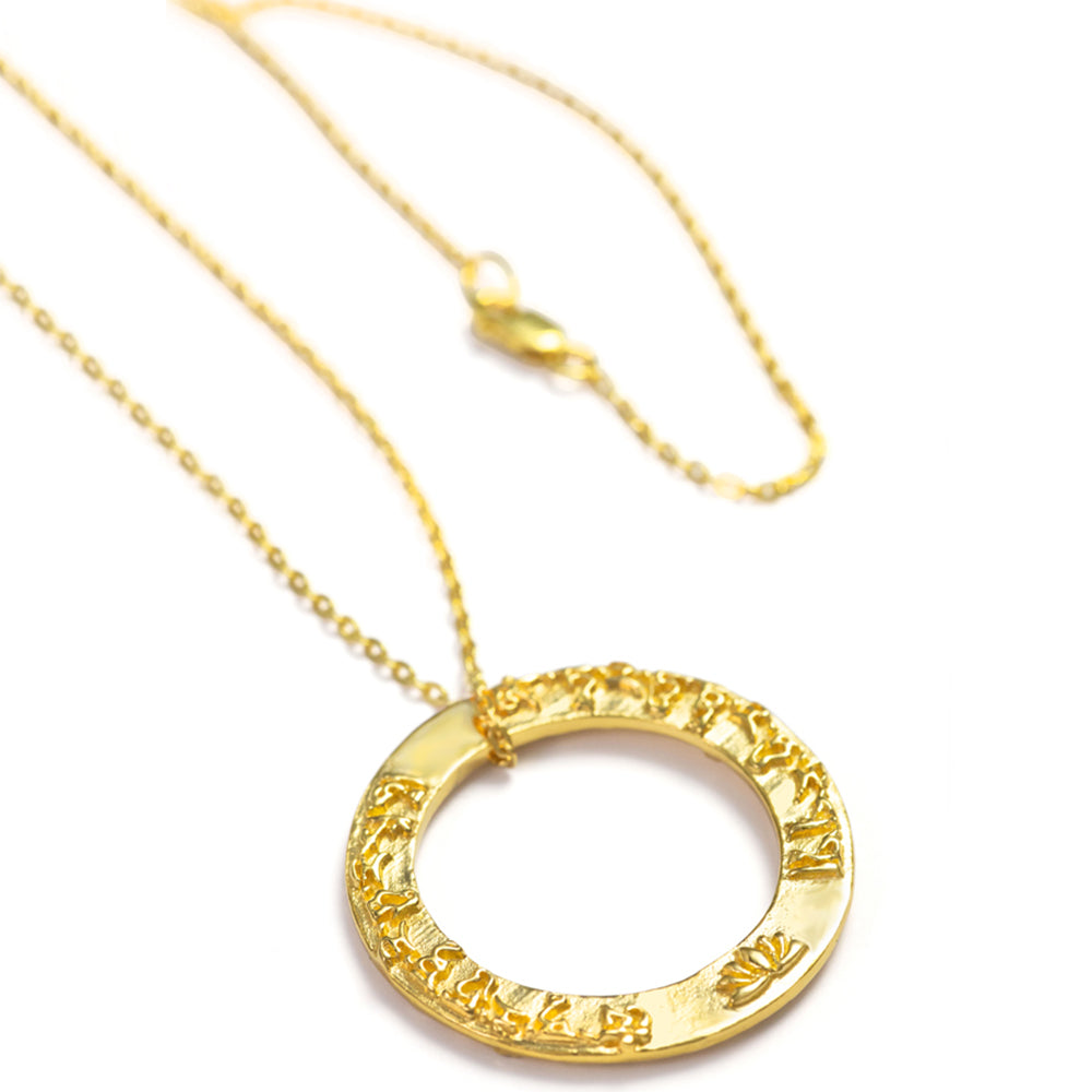 Tara mantra pendant made of high-quality gold-plated sterling silver by ETERNAL BLISS from the yoga jewelry collection